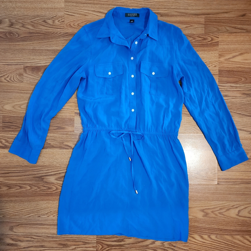 Lauren Ralph Lauren LRL Shirtdress 10 Petite 10P Teal Office Dress Career